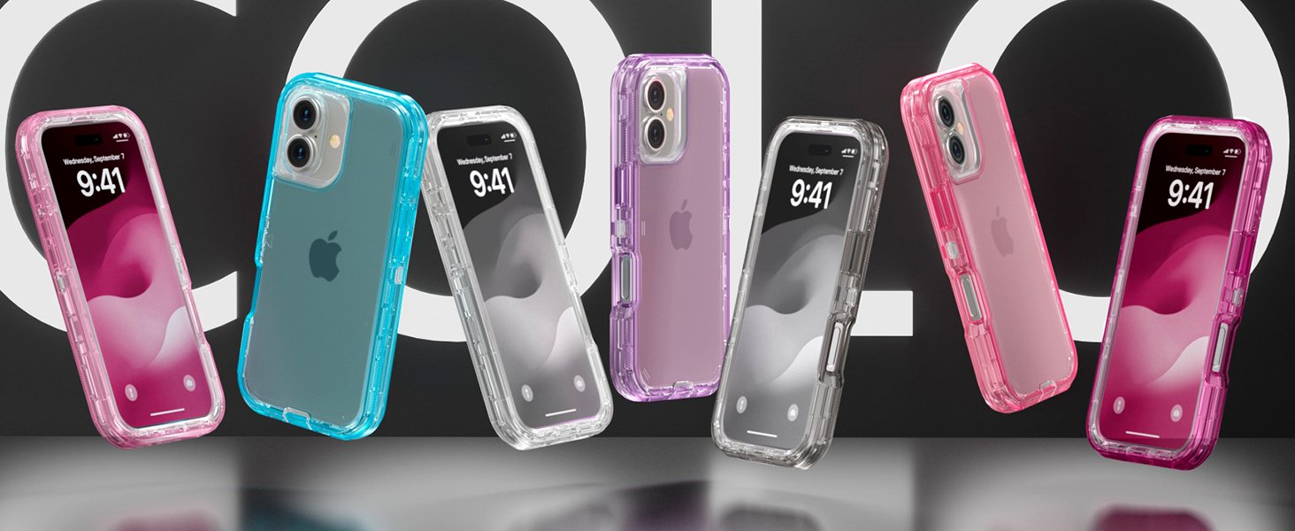 Seven colors, transparent pink hot pink purple blue clear gray
