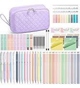 62PCS Aesthetic School Supplies with Cute Pencil Case, Pastel Highlighters Black Ink Gel Pens Mec...