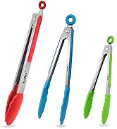 Walfos Kitchen Tongs - 7" 9" and 12" Heat Resistant Food tongs, Thickened Stainless Steel and BPA...