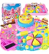 YongnKids Sensory Bin - Cake & Ice Cream Making Set with Colors Play Sand Kit, Cake Molds and San...