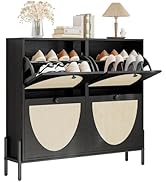 IRONCK Rattan Shoe Cabinet Storage with 4 Flip Drawers, Freestanding Shoe Storage Organizer Cabin...