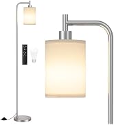 Ziisee 64" Floor Lamp for Living Room with Remote Control, White Shade with Brushed Nickel Pole, ...