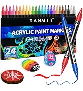24 Colors Acrylic Paint Pens, Dual Tip Acrylic Paint Markers with Brush Tip and Fine Tip, Acrylic...