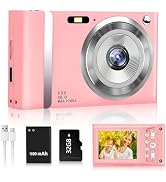TIXINPO 48MP Kids Pink Digital Camera, 1080P FHD Point and Shoot Camera with 16X Zoom, Anti-Shake...