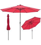 NEWBULIG 10ft Solar Patio Umbrella with 32 LED Lights, Table Market Umbrella with Tilt Adjustment...