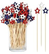 4th of July Cocktail Picks, Red White Blue Star Toothpicks for Appetizers Food Drinks, 4.7 IN Bam...
