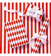 RUSPEPA Reversible Wrapping Paper Roll, Mini Roll, Red and White Stripes and Diamond Pattern, Hol...