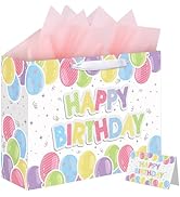 woric 14.5" Happy Birthday Gift Bag, Birthday Bag with Tissue Paper and Greeting Cards for Girls ...
