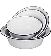 Kichvoe Enamel Bowl Set 4pcs Enamel Mixing Bowls Vintage Metal Nesting Bowls Old-fashioned Enamel...
