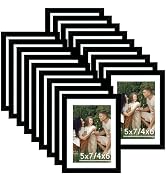 JCJMY 18 Packs 5x7 Picture Frames Bulk, Display 4x6 with Mat or 5x7 Without Mat, Black Gallery Wa...