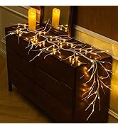 CAMANTU White Birch Garland with Lights 6ft 72LED, Battery Operated Twig Vine with Timer, Lighted...