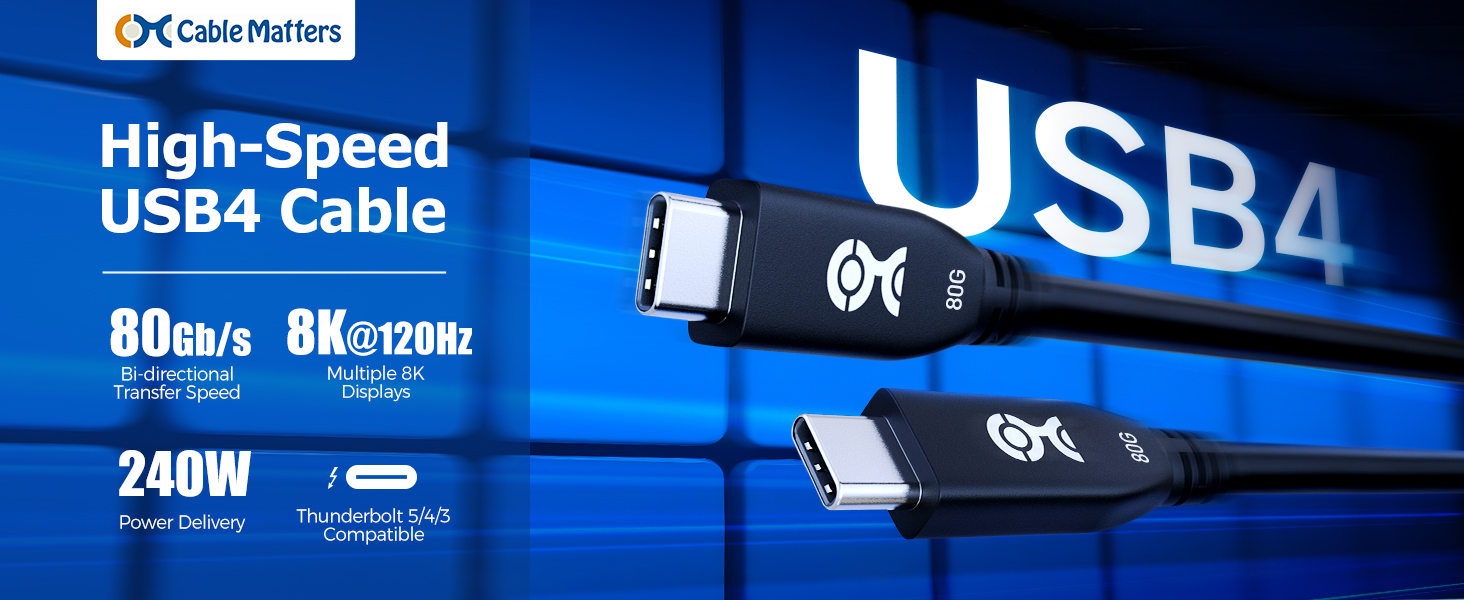 USB C to USB C cable with 80Gbps bandwidth for ultra-fast data transfer and 8K video support