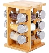 TINMIX 12 Jar Revolving Spice Rack - Bamboo Rotating Standing Seasoning Rack Shelf Holder for Kit...