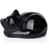 LAIDANLA Black Obsidian Sleeping Cat Statue Healing Crystals Hand Carved Cute Kitten Figurine Scu...