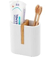 rejomiik Matte White Toothbrush Holders Electric Toothbrush Holder for Bathrooms, Bamboo Tooth Br...