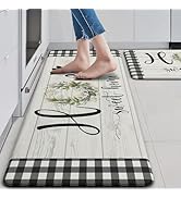 MAYHMYO Buffalo Plaid Kitchen Mat Set of 2 Farmhouse Black and White Kitchen Rugs Non Slip Green ...