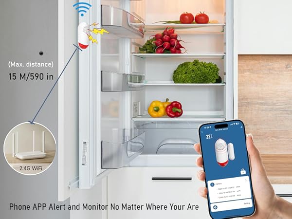 Smart WiFi Freezer Refrigerator Door Alarm with APP Alerts