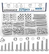 smseace 225Pcs Silver Nuts and Bolts Assortment Kit 12-Sizes M4/M5/M6 Nut Bolt Washer Assortment ...