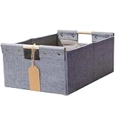 VinneGenzz Storage Bins Cotton Linen Fabric Storage Boxes Basket with Wooden Handles Label Tag Fo...