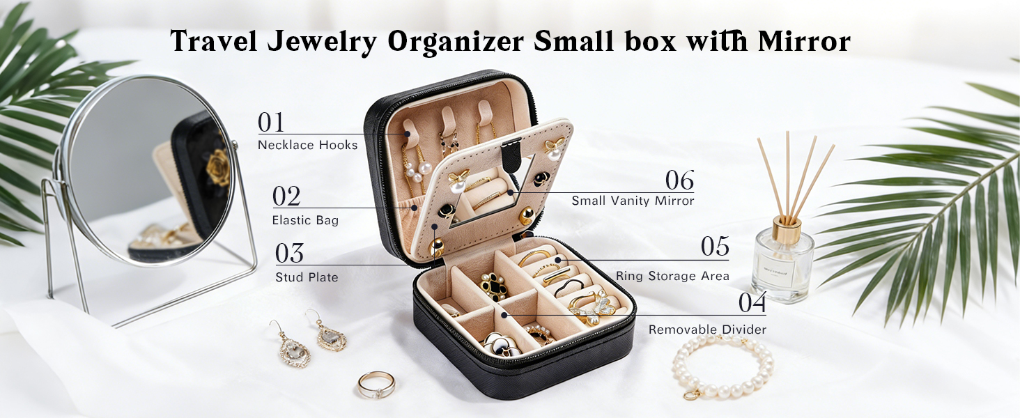 Portable Black PU Leather Box Earrings Necklaces Rings Bracelets Storage Organizer