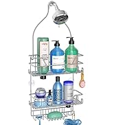 KeFanta Shower Caddy over Shower Head, Silver Hanging Organizer, Storage Rack with Hooks for Razo...