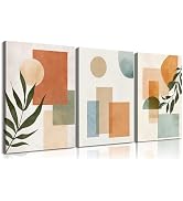 Frimeeme 3 Piece Boho Sun Canvas Wall Art, Geometric Botanical Framed Wall Decor, 12x16 Inches, W...
