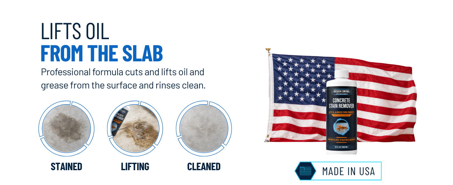 Oil stain remover restores stained concrete back to a clean professional looking surface