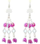 Set of 2 Door Hanging Handcrafted Lotus Mirror with Pink Fabric Floral Tassels Pearl Beads Elegan...