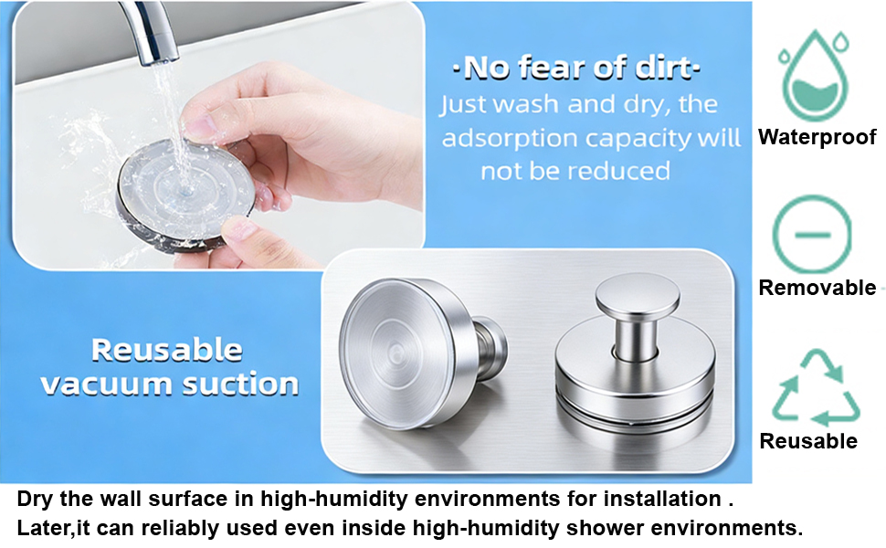 Suction Cup Hooks for Shower, Bathroom Kitchen Loofah Towel Coat Bath Robe Hook
