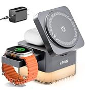 KPON for iPhone Nightstand Charging Station, 15W 3 in 1 Wireless Phone Charger Stand with Night L...