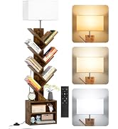 OUTONLIFE 9 Tier Tree Bookshelf with Light, Remote, Timer & Cabinet, Dimmable Modern Tall Floor S...