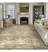 PureCozy 8x10 Area Rug Washable Vintage Neutral Living Room Carpet Large Indoor Non Slip Brown Be...