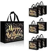 cabzymx 9 Pcs Black Birthday Gift Bags with Gold Shiny Stars, 12.6 x 4.7 x 11 In Reusable Gift Ba...