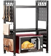Adjustable Microwave Stand,Microwave Oven Rack Shelf Heavy Duty 3-Tier Shelf with 9 Hooks for Kit...