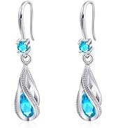 Silver Cubic Zirconia Earrings Dangling for Women Spiral Hanging Shaped Teardrop Birthstone Earri...