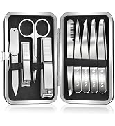 MORGLES Tweezers Set for Men 9 Pcs Nail Clipper Kit with Case for Grooming | 5 Tweezers, Clippers...