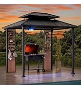 Sunjoy 7 x 9 ft. Grill Gazebo, 2-Tier Hardtop Gazebo Pergola with Ceiling Hooks and Storage Shelv...
