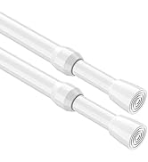 MEXAU 2Pack Tension Curtain Rod 26-39 inch Spring Tension Rod White Curtain Rod Adjustable Spring...