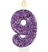 AKURIEEY Purple Birthday Candle Glitter Number 9 Candle for Cake Topper | Purple birthday decorat...