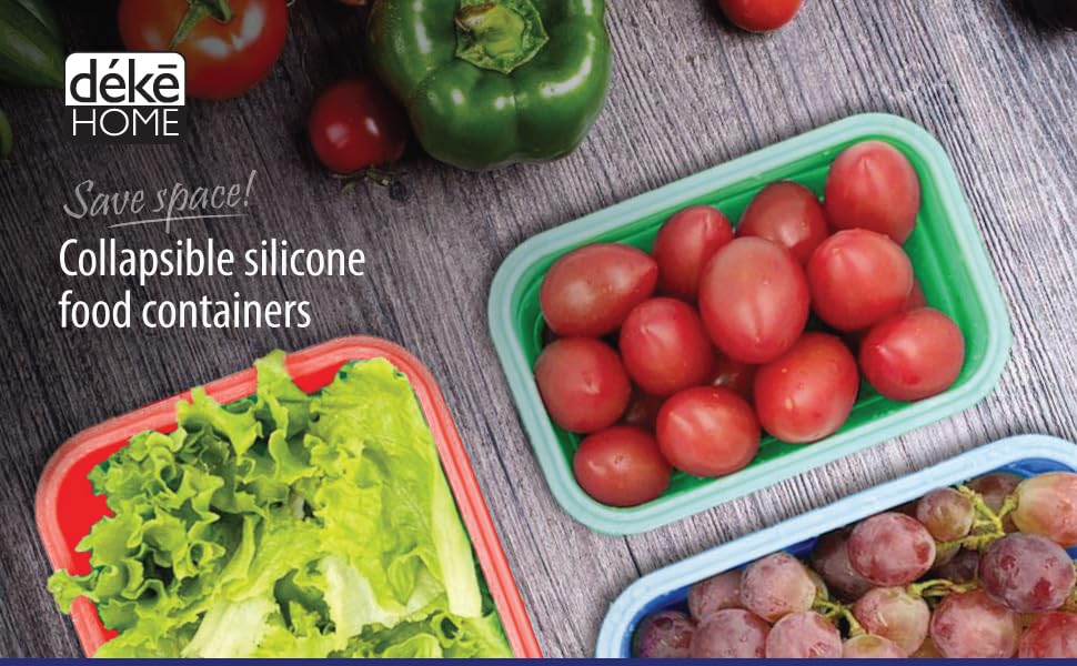 collapsible silicone food storage container BPA plastic lid meal cereal containe bowl kitchen pantry