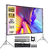 Projector Screen and Stand 150 Inch, LEORFI Outdoor Portable Projector Movie Screen Pull Down, In...
