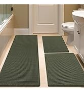 IM HOME Waffle Bath Mat Set Dark Green 3 Piece,Woven Modern Bath Rug Mats, Absorbent Non Slip Bat...