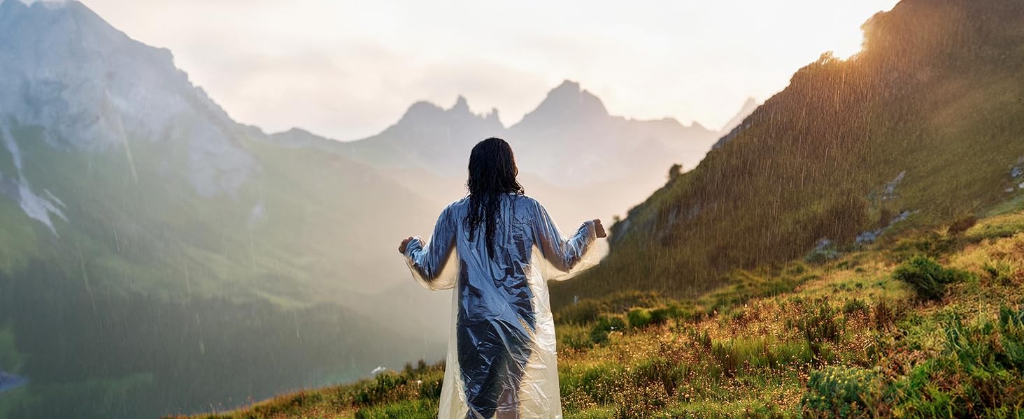 Disposable Rain Ponchos for Adults - Clear Ponchos with Sleeves, Hood, Compact, Clear, for Emergency