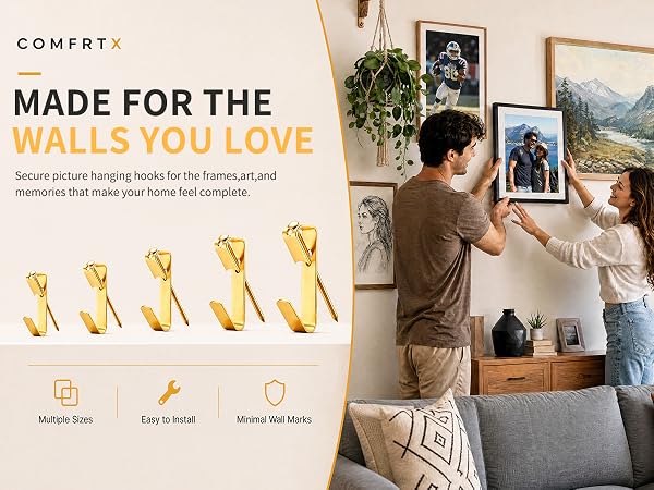 Secure picture hanging hooks for the frames,art,and memories that make your home feel complete.