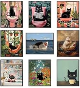 Cat Canvas Poster Print Wall Decor Set of 9
