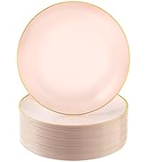 Bestluck 100 PCS Pink Gold Plastic Plates, 10 inch Pink Disposable Plates for Party, Plastic Dinn...