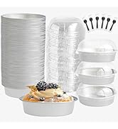 Mini Cake Pans With Lids And Spoons , Baking Tins For Round Small Desserts 7 Oz Aluminum Foil Bak...