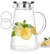 Potdoctor Glass Pitcher with Lid, 2 Liter 68oz Water Pitcher with Handle and Spout for Fridge, Bo...