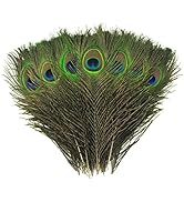 iHUFeather 50PCS Real Natural Peacock Eye Feathers 10-12 inch,for DIY Craft,Floral Arrangements,W...