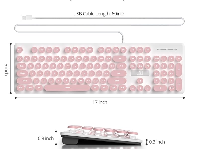 Quiet Wired Retro Pink Typewriter Keyboard